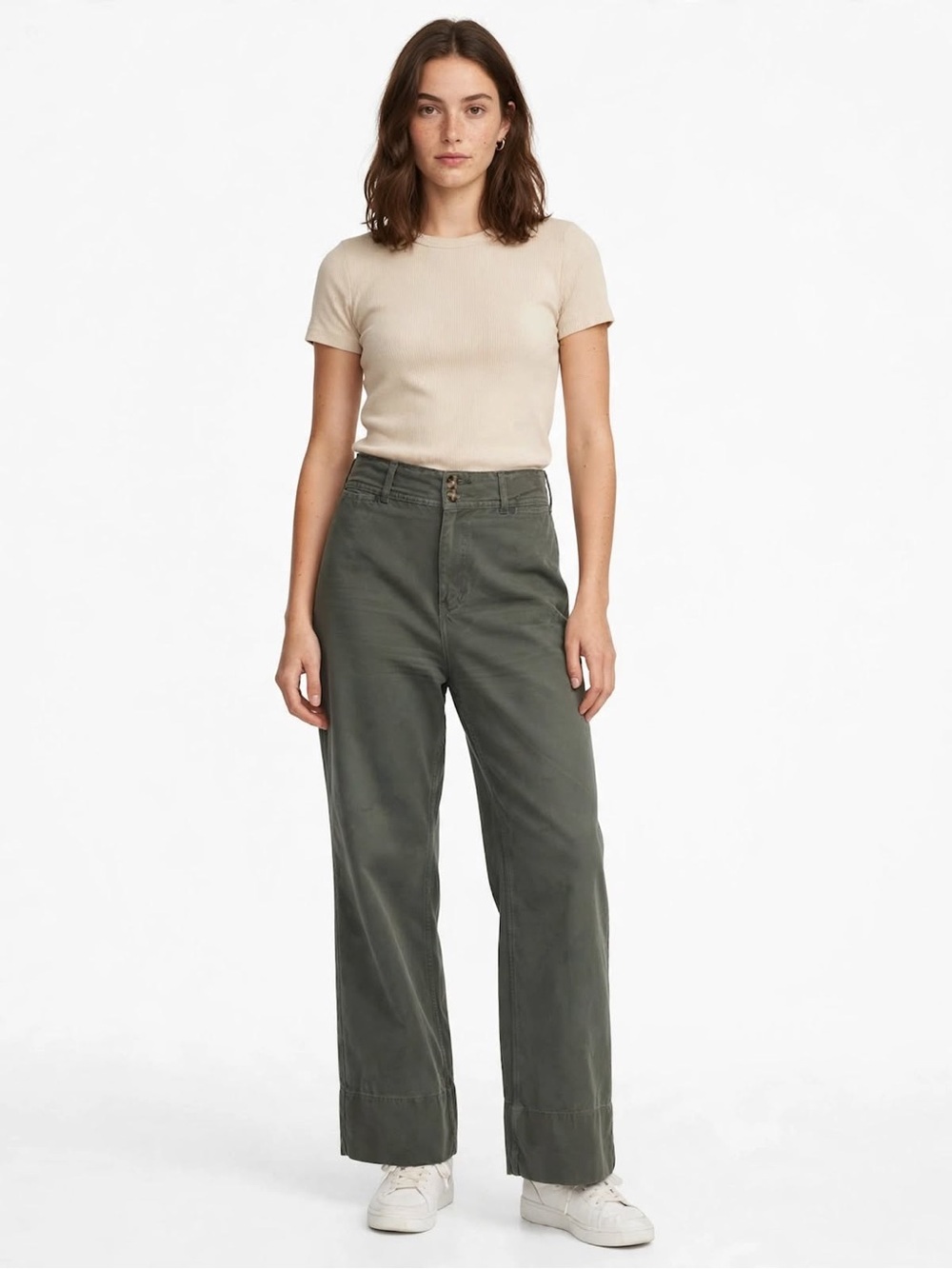 We The Free People Sz 29 Olive Wide Leg Canvas Pants High Rise Workwear Barrel